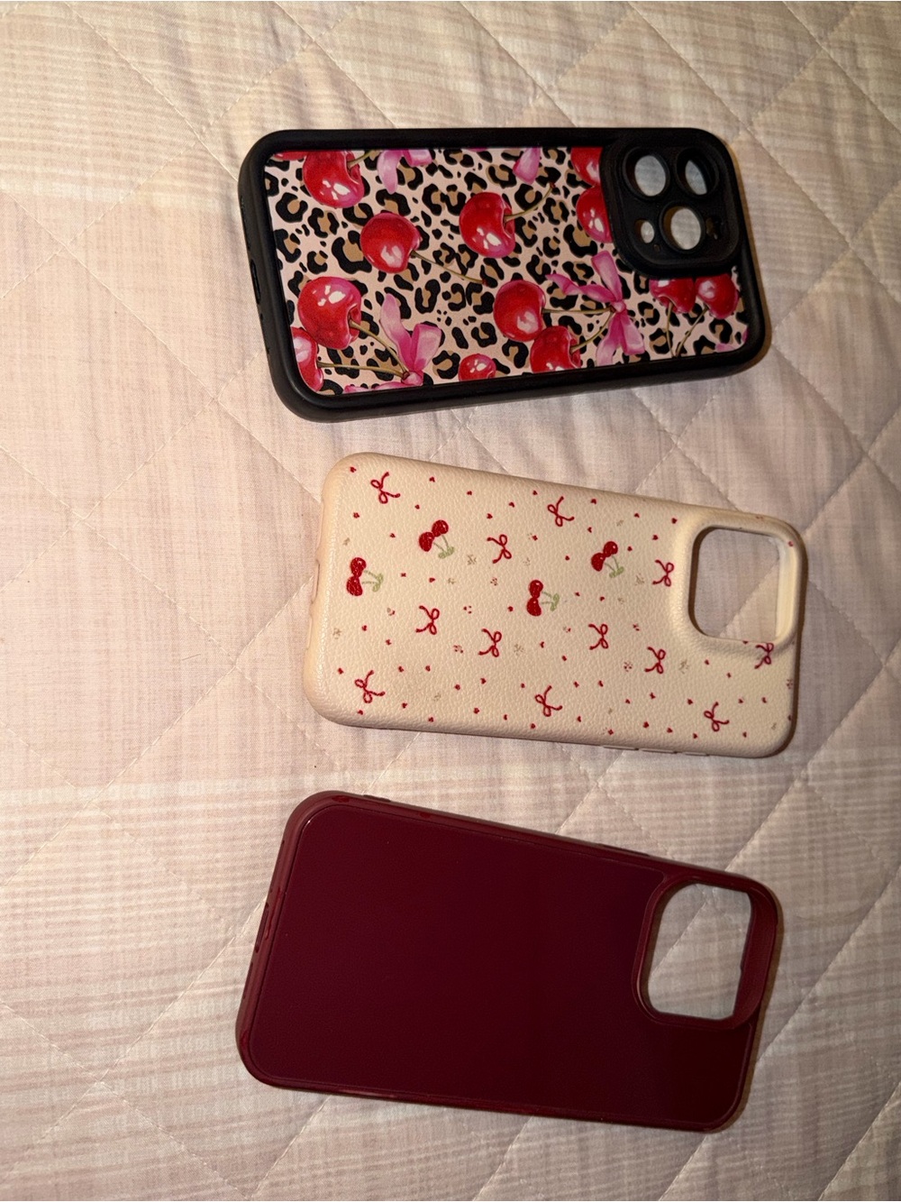 Red Cherry & Leopard and Cream Cherry IPhone 15 Pro Max Case Bundle
